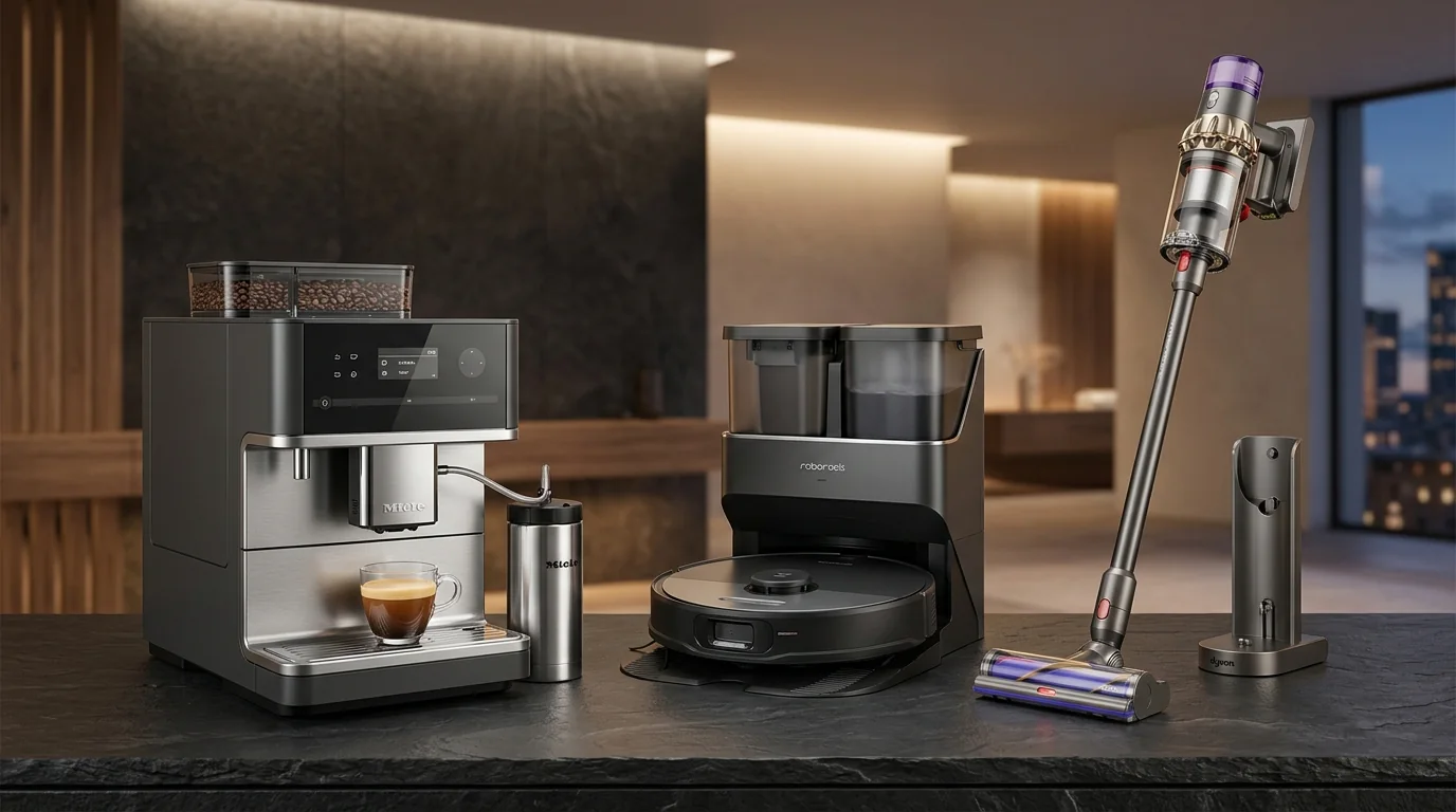 Kaffeevollautomaten, Saugroboter und moderne Bodenpflege- und Küchengeräte führender Marken